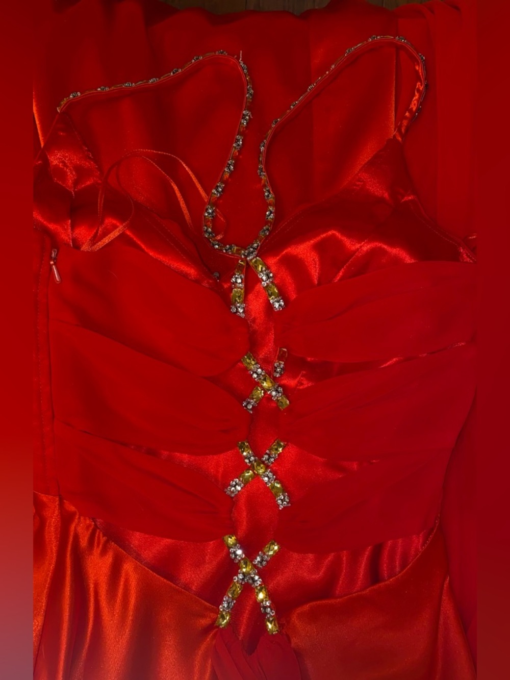 CACHE FORMAL GOWN Long Formal Gown Trumpet Flared Base & Bling Crimson Red SZ 0 - Picture 4 of 10